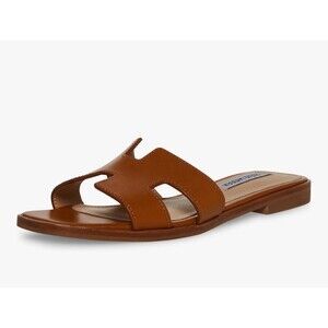 Steve Madden Hadyn Women’s Cognac Leather Slide Sandals Flat Open Toe Size 9.5